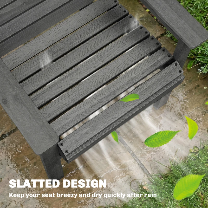 Outsunny Wooden Garden Dining Chair, Outdoor Chair Garden Armchair with Curved Seat and Wide Armrests, Grey Embossed Finish