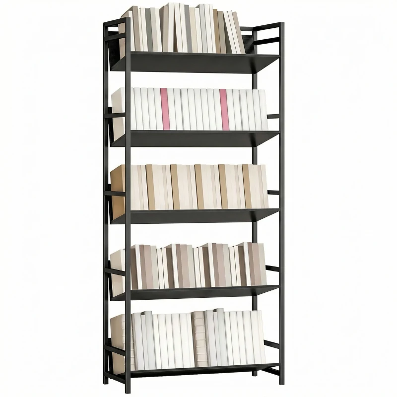 HOMCOM Bookshelf 5-Tier Metal Frame Room Divider Bookcase Storage Shelves for Living Room Black