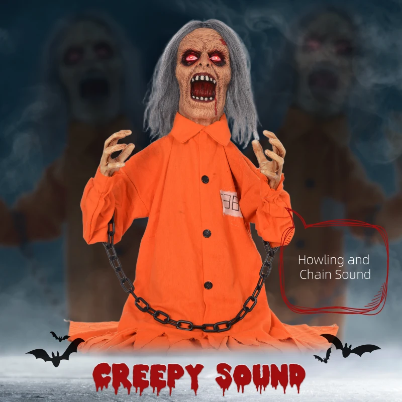 85 cm Dekoracja Halloween, Straszny Więzień z LED i Dźwiękiem
