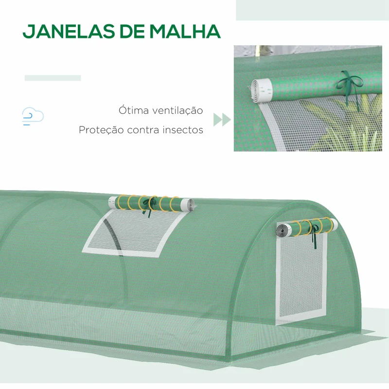 Outsunny Mini Estufa para Cultivo de Plantas com 4 Janelas Estrutura em Aço e Cobertura de PE Anti-UV 200x80x45 cm Verde