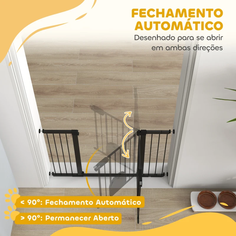 PawHut Barreira de Segurança de Animais de Estimação para Escadas e Portas com Aberturas de 75-131 cm com 3 Extensões Preto
