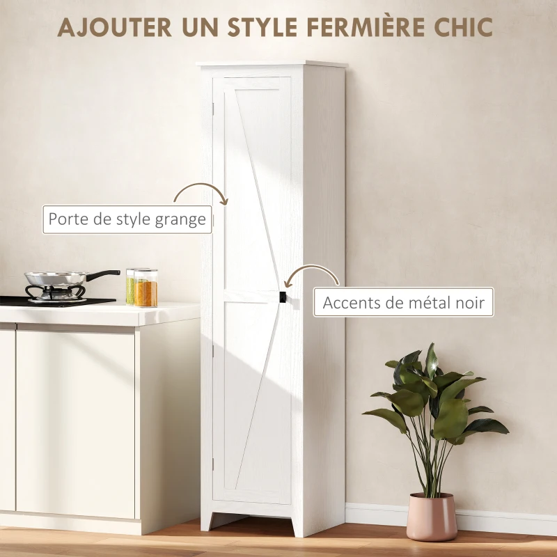 HOMCOM Armoire de Rangement buffet cuisine avec 2 étagères réglables- Hauteur 170 cm en Bois Blanc