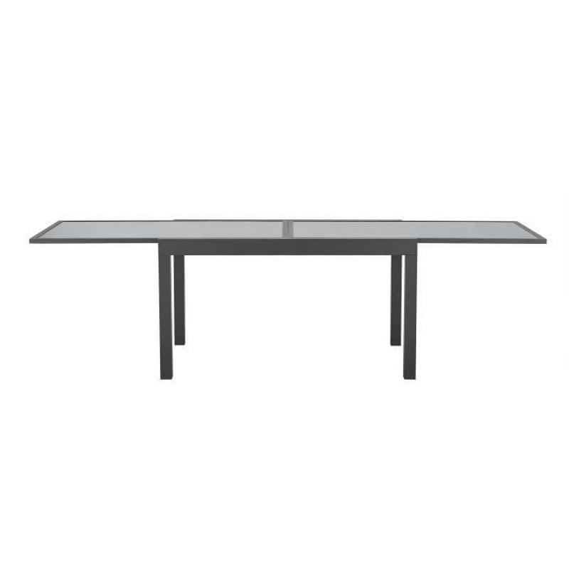 Table de jardin extensible rectangulaire 6 a 10 personnes - Structure aluminium - Plateau verre trempé - L 135-270 x H 75 x P 90