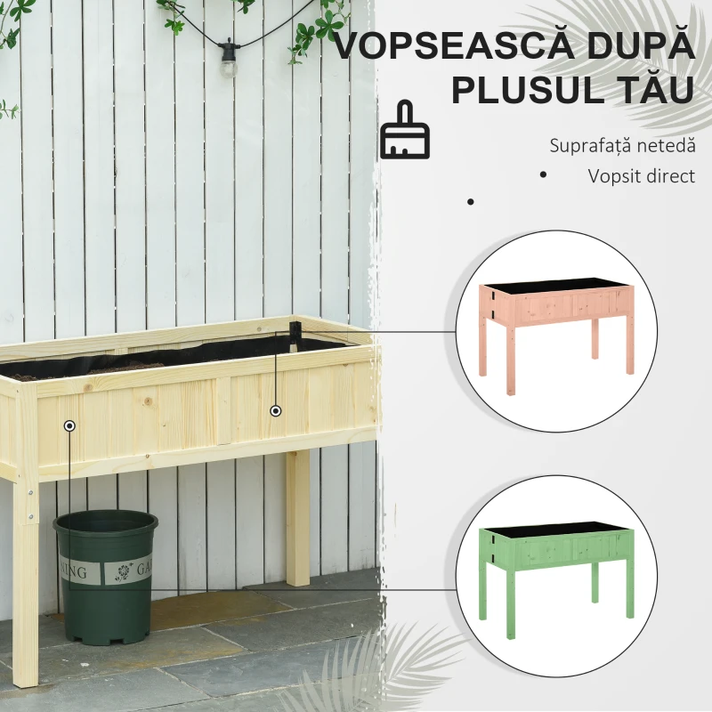 Outsunny Jardinieră Ridicată Pliabilă, Pat pentru Grădină în Lemn de Brad cu 4 Orificii de Drenaj, pentru Grădină, Terasă, Balcon, 115x56x76 cm, Culoare Lemn