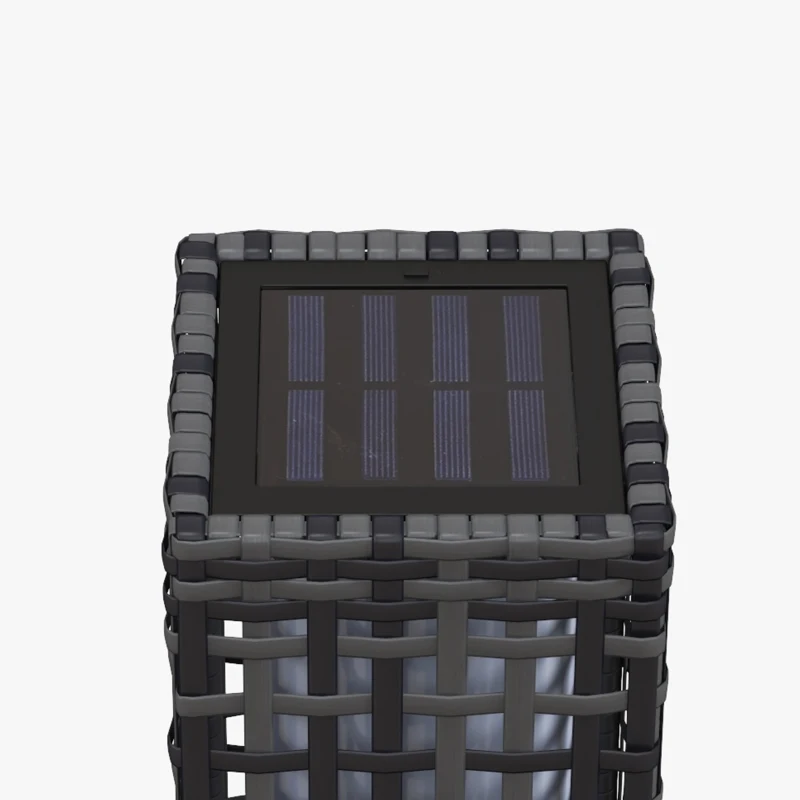 Outsunny Lampa solarna rattanowa, wodoodporna lampa ogrodowa z czujnikiem światła, automatyczna lampa LED, oświetlenie zewnętrzne na balkon, stal, szary, 15,5 x 15,5 x 46 cm