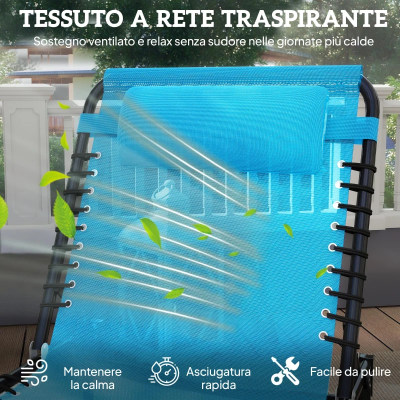 Outsunny Lettino Prendisole Pieghevole con Schienale Reclinabile in Acciaio e Tessuto a Rete, 189x58x30 cm, Blu