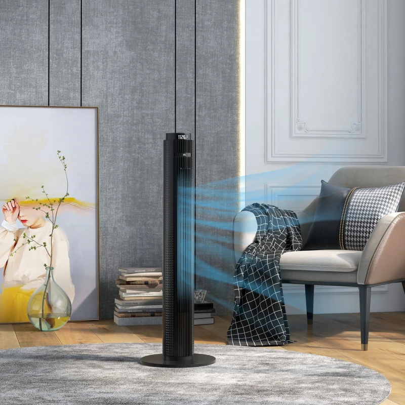 HOMCOM Ventilateur colonne minuterie 12 heures mode veille 4 modes et 3 vitesses oscillant 70° 31,5 x 31,5 x 96 cm noir