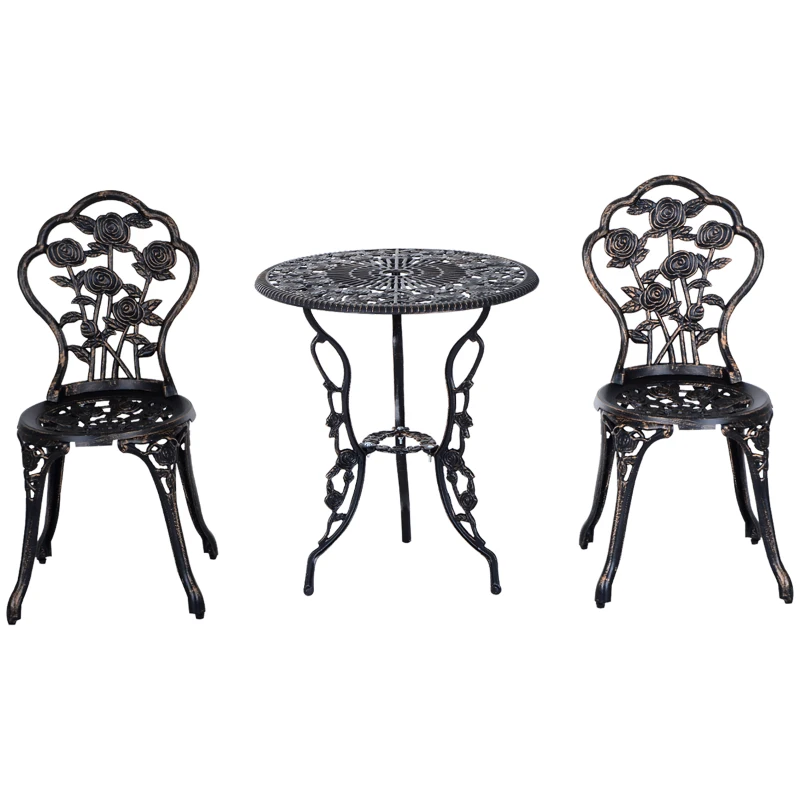 Outsunny 3 PC Bistro Set, Cast Aluminum, Steel-Bronze