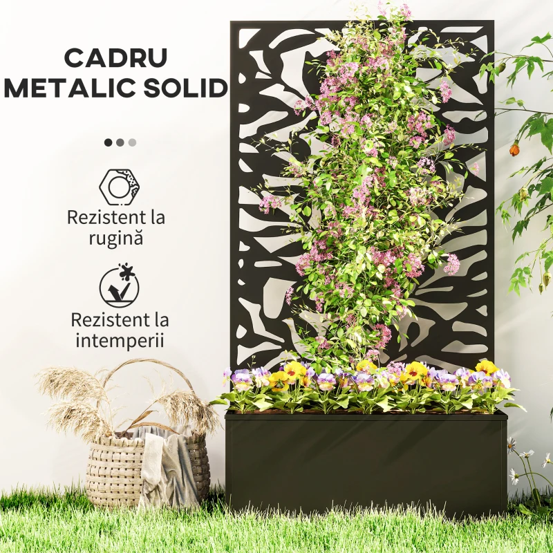 Outsunny Ghiveci cu spallier pentru plante cățărătoare din oțel, montare pe perete sau pe podea, 61x23x113 cm, negru