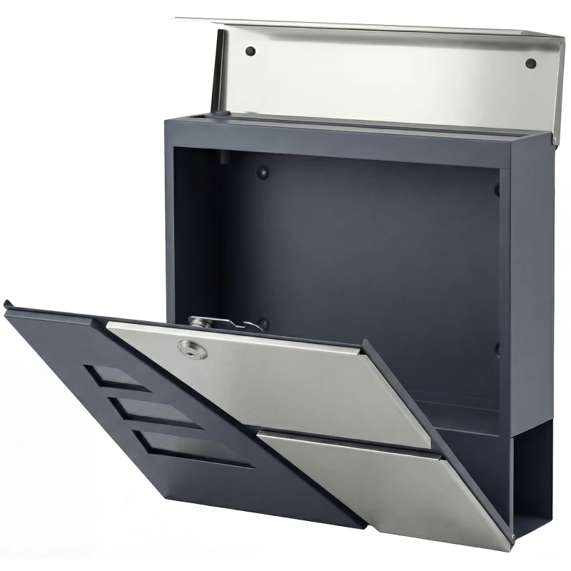 HOMCOM Buzón Exterior de Acero Inoxidable 13 L Buzón de Pared Correo con Cerradura y 2 Llaves Soporte Periódicos Gris Oscuro