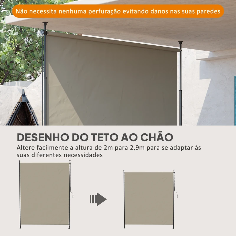 Outsunny Toldo Vertical Exterior 200x305 cm Tela de Privacidade Enrolável Ajustável com Manivela Proteção UV 40+ Areia