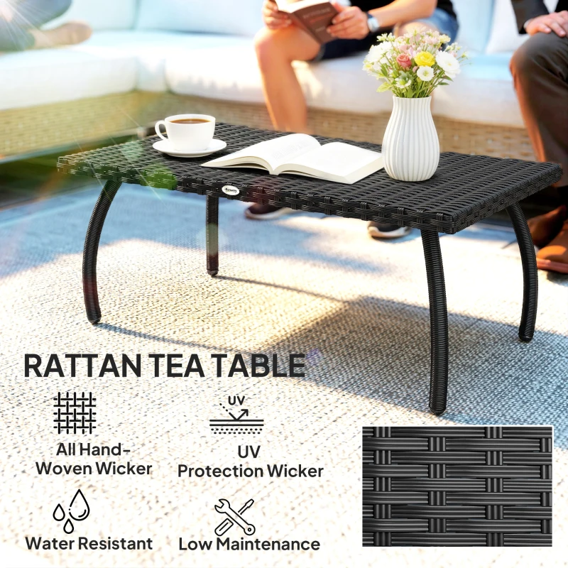 Outsunny PE Wicker Rattan Garden Coffee Table - Black