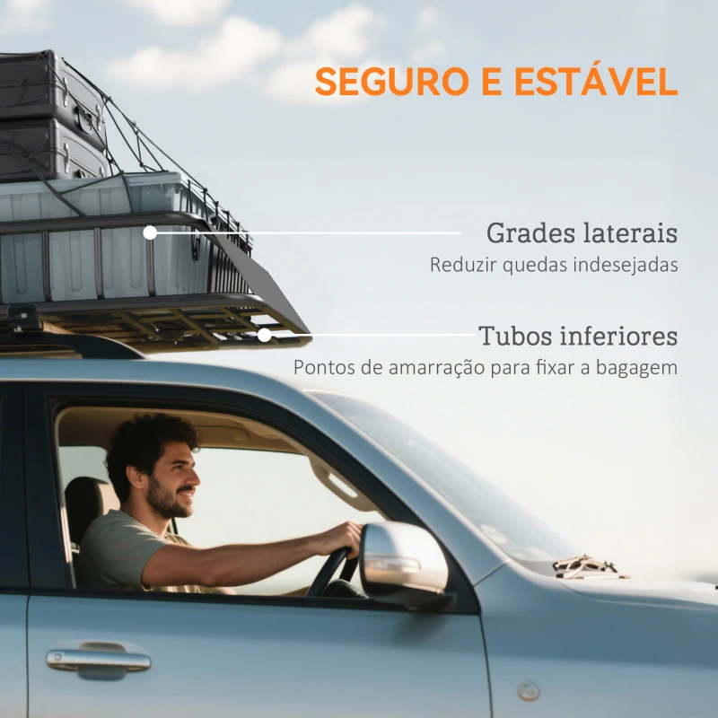 HOMCOM Cesta para Tejadilho Universal para Veículos em Aço Carga 90,7 kg com Defletor Barras Laterais 110,5x99,5x18,5 cm Preto