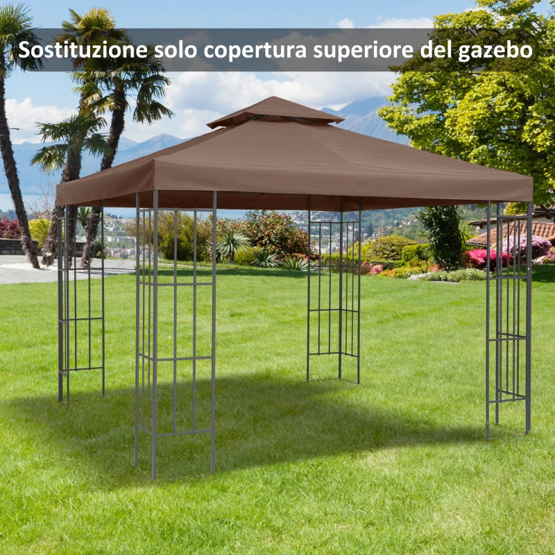 Outsunny Toit de Remplacement pour pavillon de Jardin Toile de Rechange pour pavillon tonnelle Tente 3 x 3 m Marron