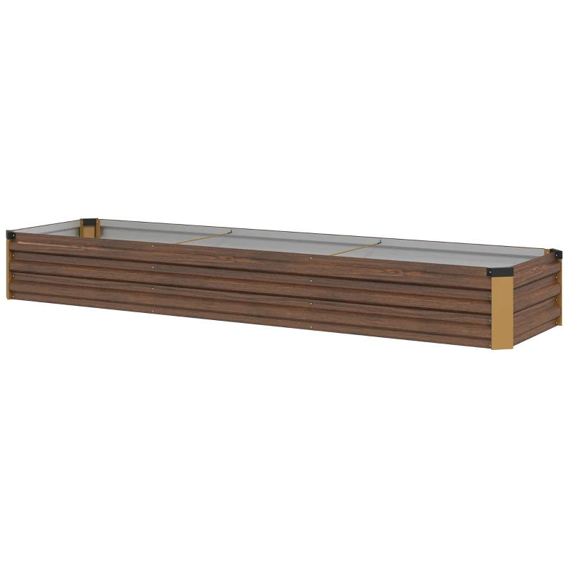 Outsunny Pat pentru Grădină Înălțat 405L, Jardinieră pentru Balcon din Oțel Galvanizat cu Fund Deschis, pentru Plante, Flori și Legume, 240x60x30 cm, Aspect Lemn Închis