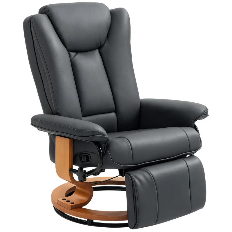 HOMCOM Relaxsessel mit Liegefunktion, drehbar, bis 150 kg, Kunstlederbezug, Stahlrahmen, Dunkelgrau(m-10)