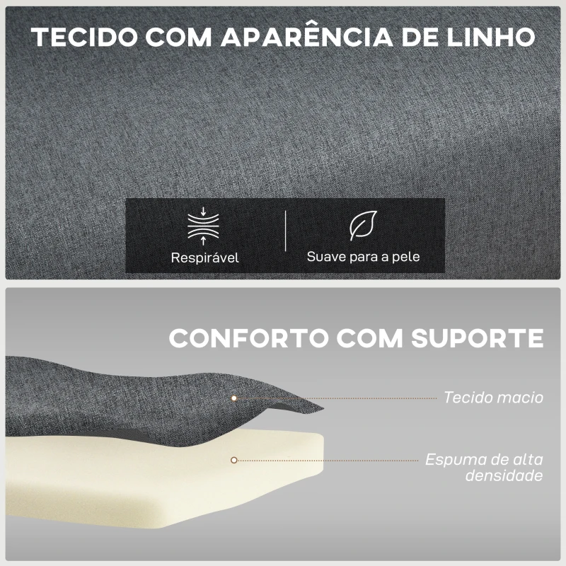 HOMCOM Sofá Cama Individual Dobrável com Encosto Ajustável em 5 Níveis Almofada e Estofado de Linho Sintético 75x70x75 cm Cinzento