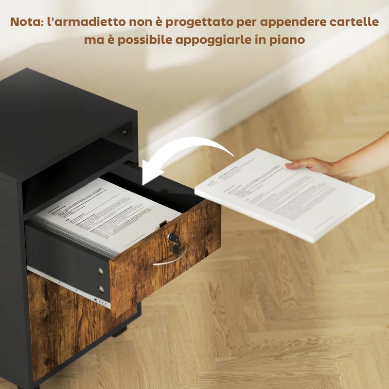 HOMCOM Mobile per Ufficio con Ripiano Aperto, Cassetto con Serratura e Armadietto, 40x35x60 cm, Marrone