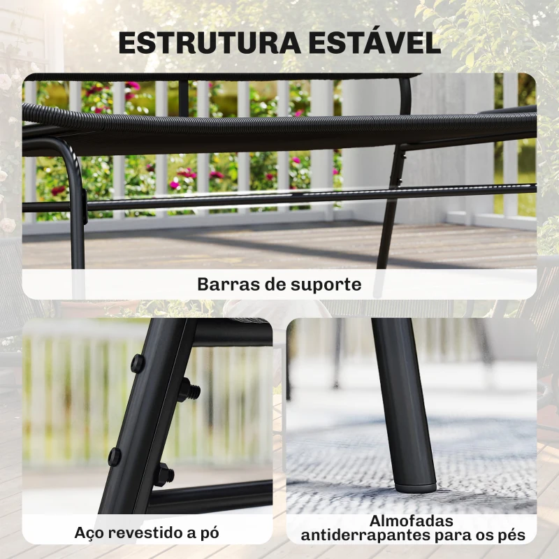 Outsunny Sofá Exterior de Ratan de 2 Lugares com Assento e Encosto em Ratan Estrutura de Aço Suporta até 240 kg Preto