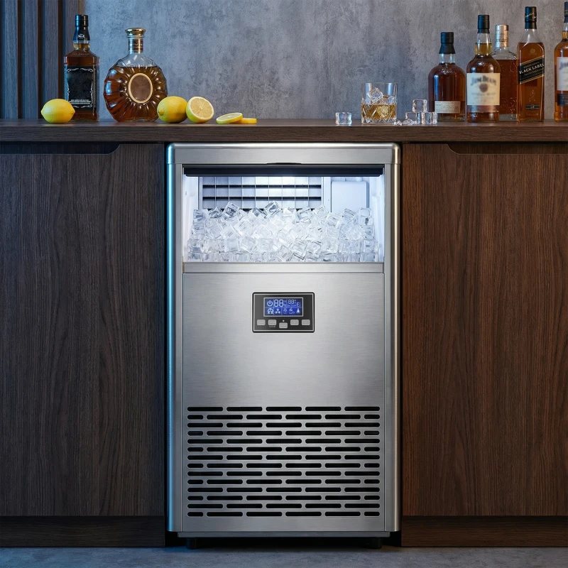 HOMCOM Commerciële Ijsblokjesmachine 45 kg/24 uur, roestvrij staal, met 15 kg opslag, zelfreiniging, zilver