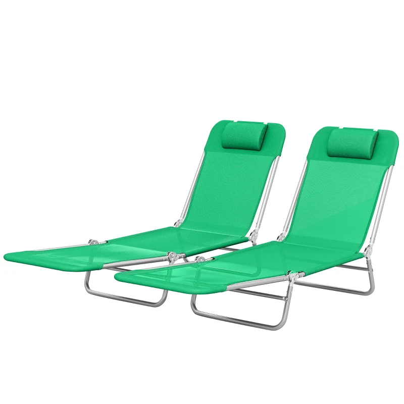 Outsunny Set of Two Steel Frame Sun Loungers, with Reclining Backs - Dark Green