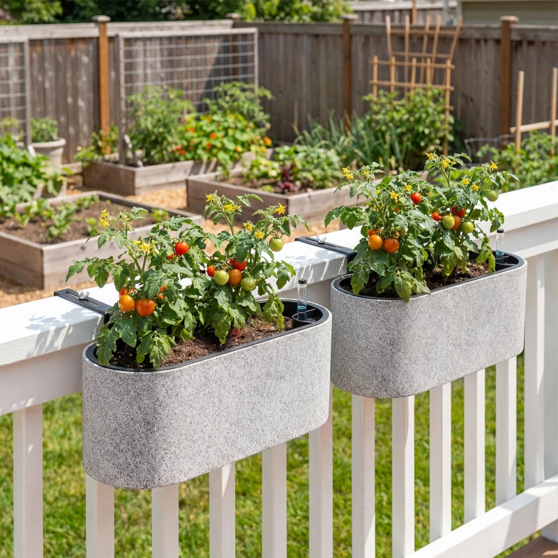 Outsunny Conjunto de 2 Vasos Suspensos com Sistema de Dreno e Gancho 42x16x15 cm Cinza Claro