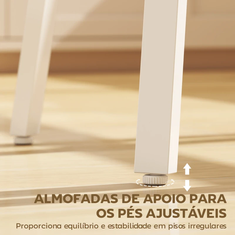 HOMCOM Mesa Alta de Cozinha Redonda com Prateleira de Armazenamento  para 2 Pessoas com Estrutura de Metal 55x55x95 cm Madeira e Branco