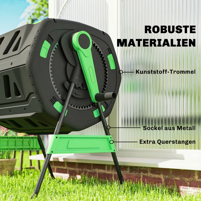 Outsunny Kompostbehälter, 200L Dualkammer-Komposter mit verstellbaren Lüftungsschlitzen, BPA-frei, Grün
