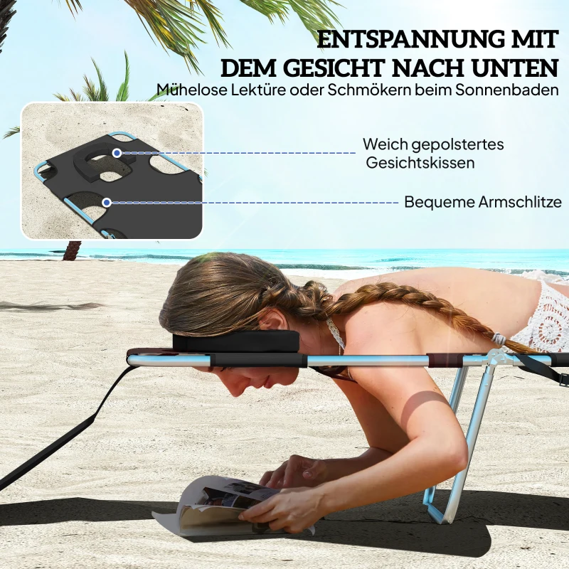 Outsunny Gartenliege, Liegestuhl mit gepolsterter Gesichtsöffnung, Massage-Liege für draußen, Seitentasche, Stoff, Metall, Schwarz