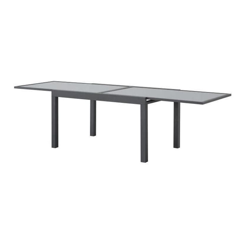 Table de jardin extensible rectangulaire 6 a 10 personnes - Structure aluminium - Plateau verre trempé - L 135-270 x H 75 x P 90