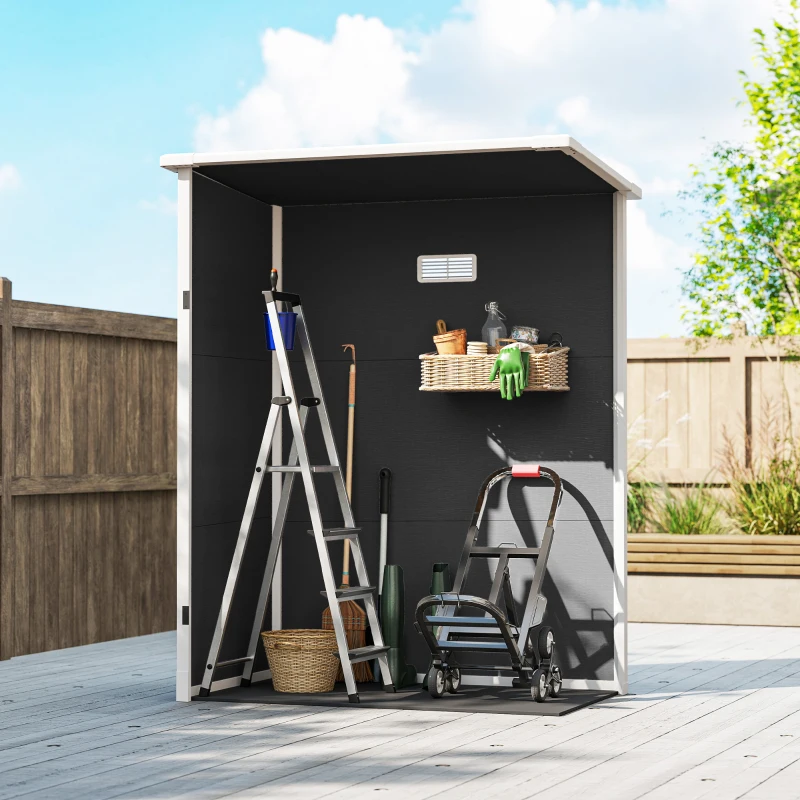 Outsunny 5' x 3' Garden Shed with Floor, Outdoor Storage Shed with Lockable Door, Window and Vent, Black
