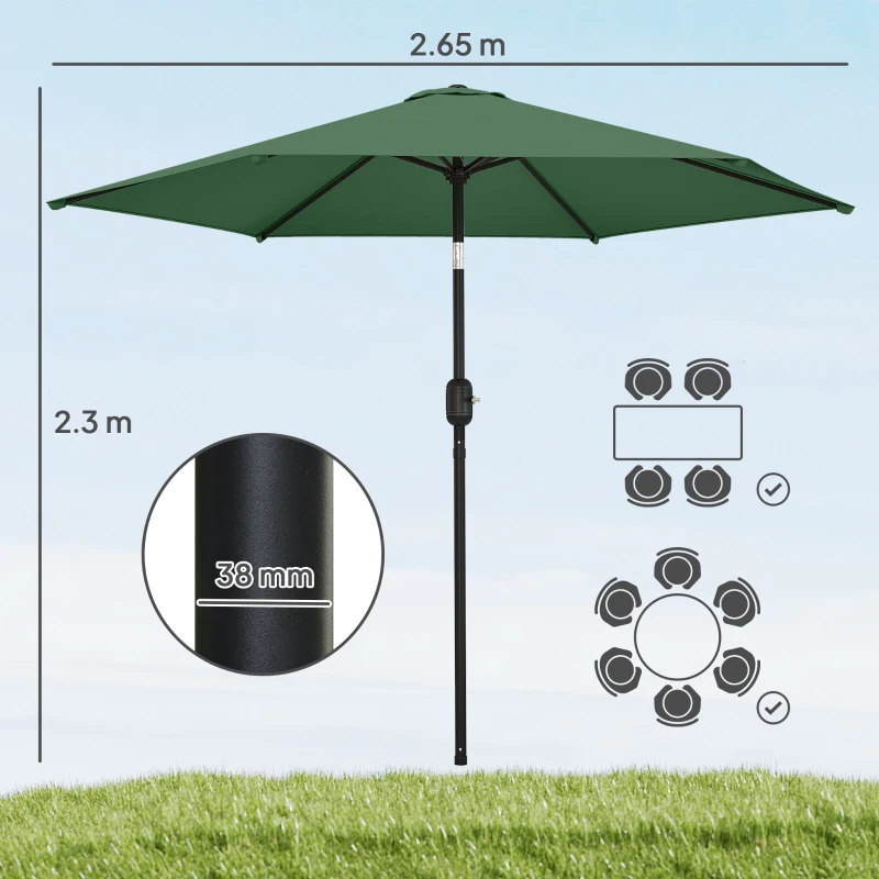 Outsunny 2.6 m Garden Parasol Umbrella with Aluminium Pole, Outdoor Patio Umbrella with Tilt and Crank, Vent, Dark Green