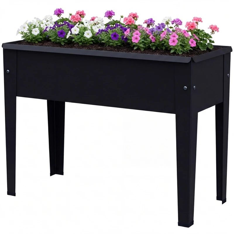 Outsunny Raised Planter, Metal Raised Garden Bed on Legs with Drainage Hole and Foot Covers, Black