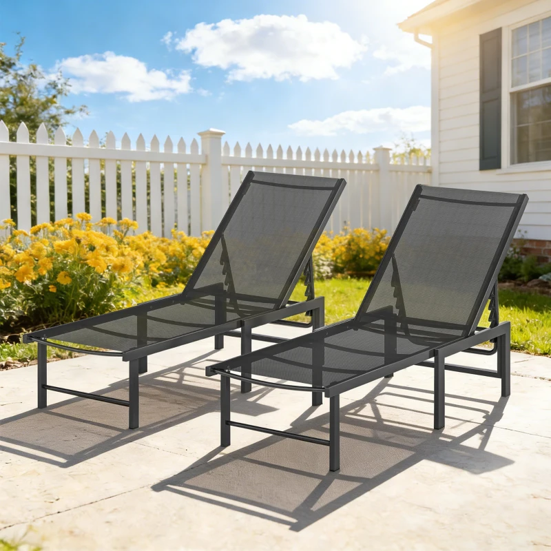 Outsunny Set of Two Reclining Sun Loungers - Black