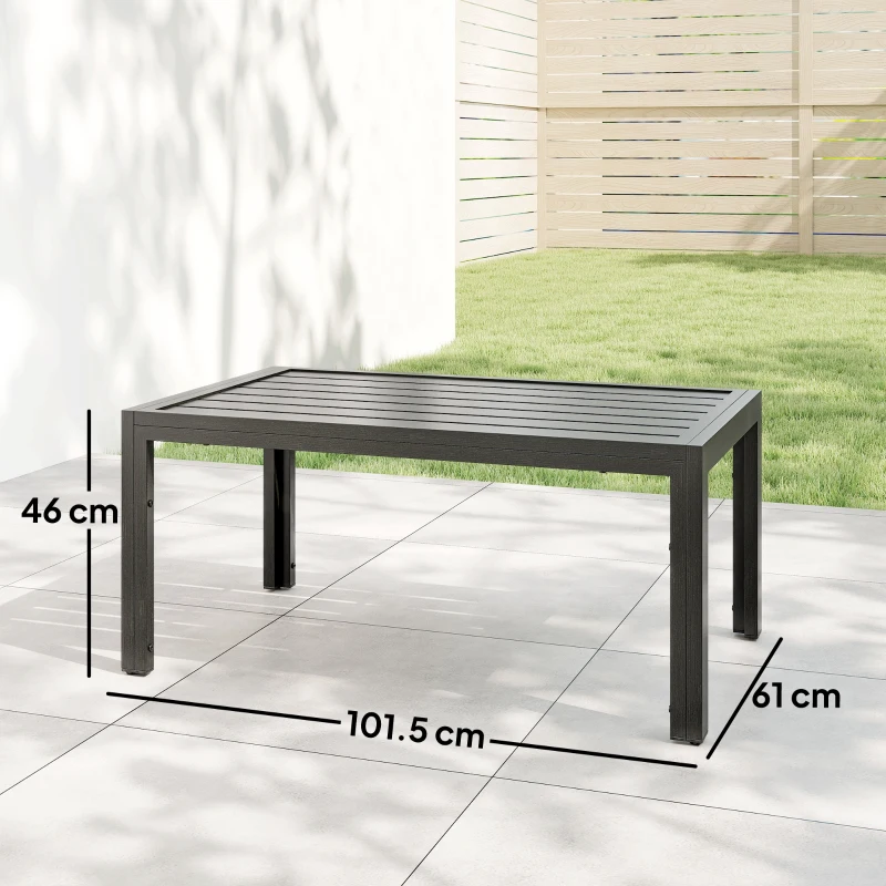 Outsunny Outdoor Side Table, Rectangular Patio Coffee Side Table with Steel Frame and Slat Tabletop for Garden, Balcony, Grey