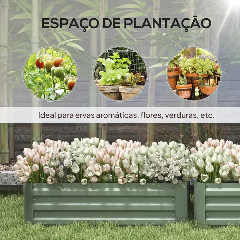 Outsunny Conjunto de 2 Caixas de Plantio de Aço Caixa de Plantio Quadrada para Cultivos de Plantas Flores Pátio Exterior 100x50x30 cm Verde