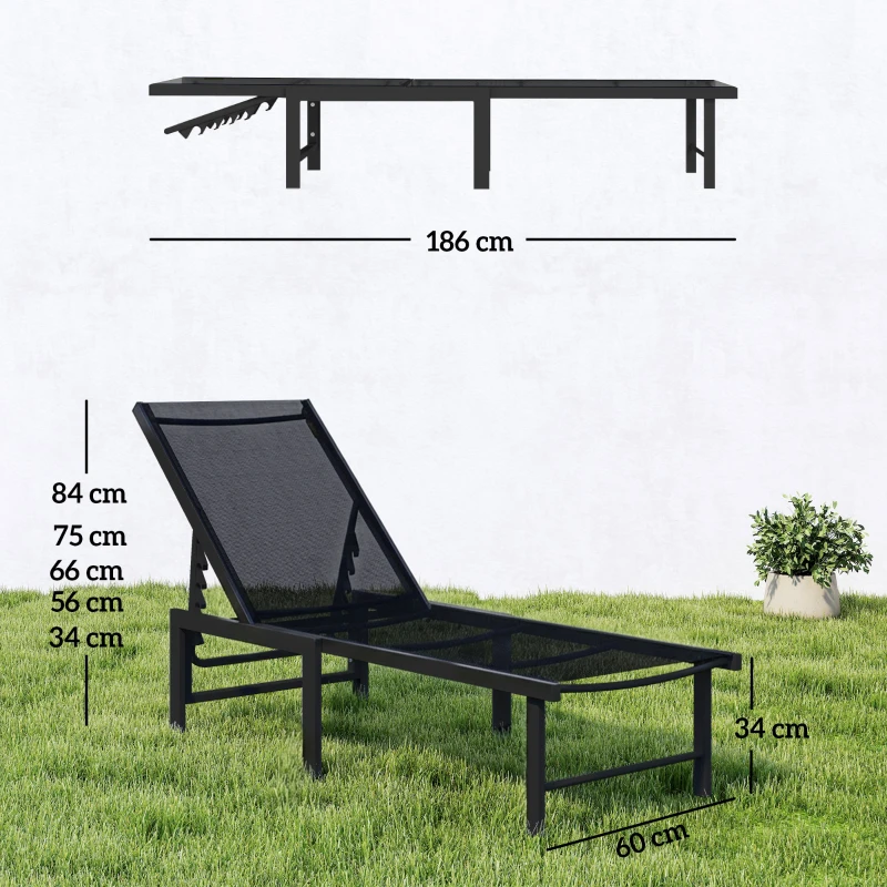 Outsunny Reclining Sun Lounger - Black