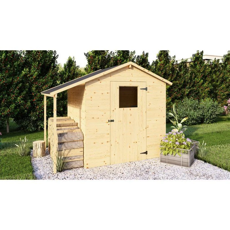 Abri de jardin en bois avec appentis - Pin brut - 2,96 m² (abri) + 0,88 m² (appentis) - Panneaux de 12 mm