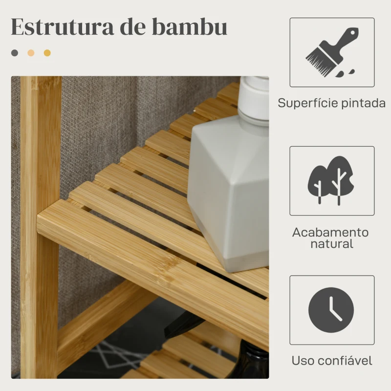 HOMCOM Cesto de Roupa Suja 57,4 L com Tábua de Passar Suporte para Ferro 3 Prateleiras e Bolsa Removível 113x34x82 cm Madeira e Cinza