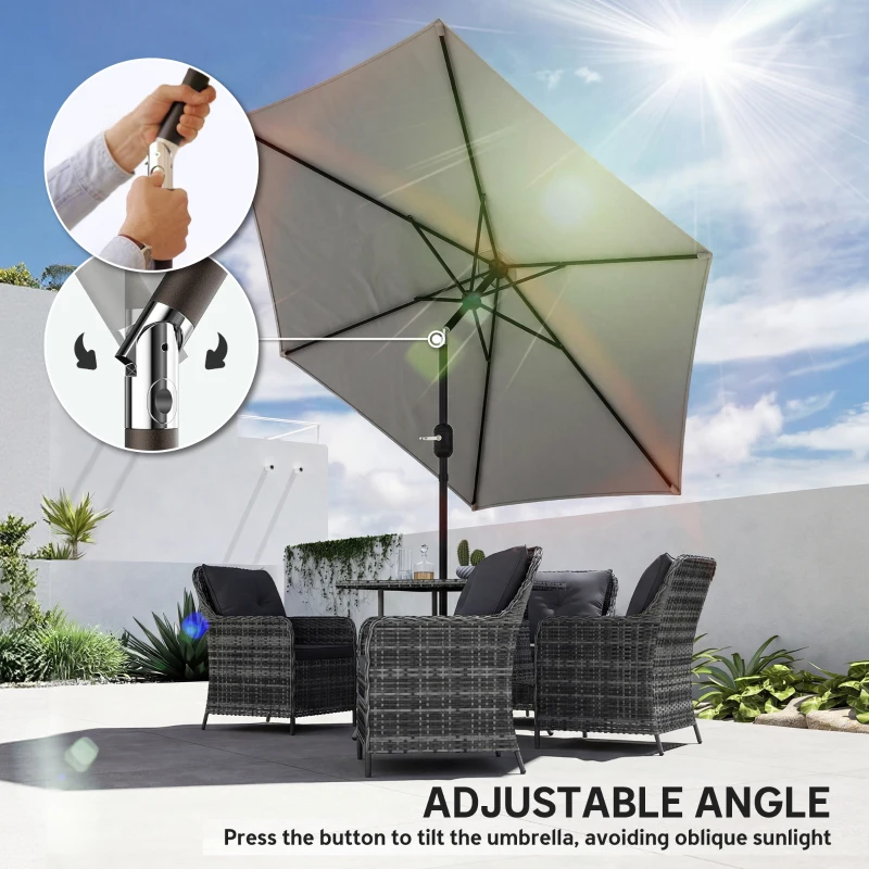 Outsunny 2.6 m Garden Parasol Umbrella with Aluminium Pole, Outdoor Patio Umbrella with Tilt and Crank, Vent, Light Grey