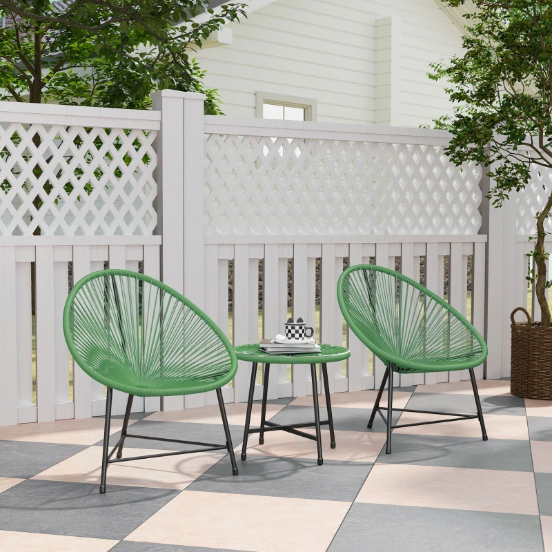 Outsunny Rattan Bistro Set with Acapulco Chairs and Glass Table, Green