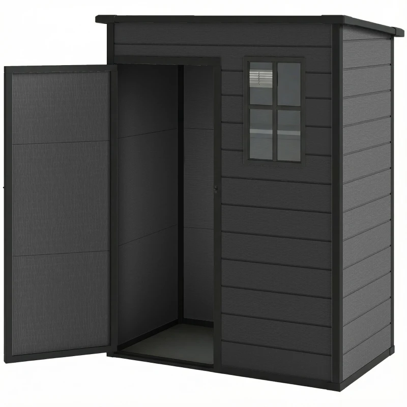 Outsunny 5' x 3' Garden Shed with Floor, Outdoor Storage Shed with Lockable Door, Window and Vent, Dark Grey