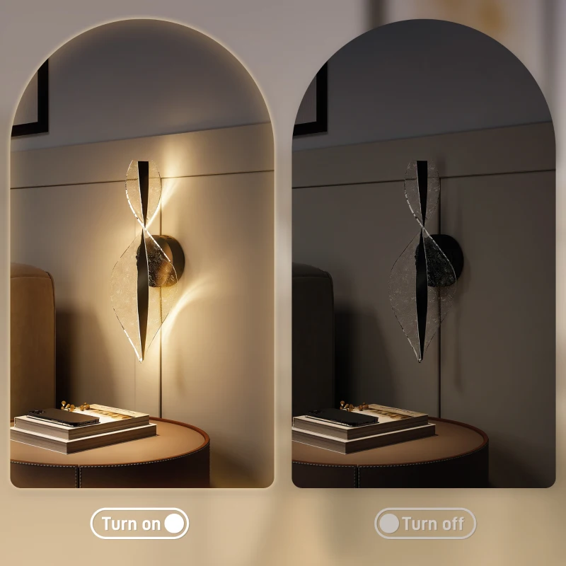 HOMCOM Led Wall Lamp 2 Pack, 13W Modern Indoor Spiral Wall Light, Colour Temperature Adjustable 3000K/4000K/6500K, for Bedroom, Living Room, Hallway, Stairs, Black