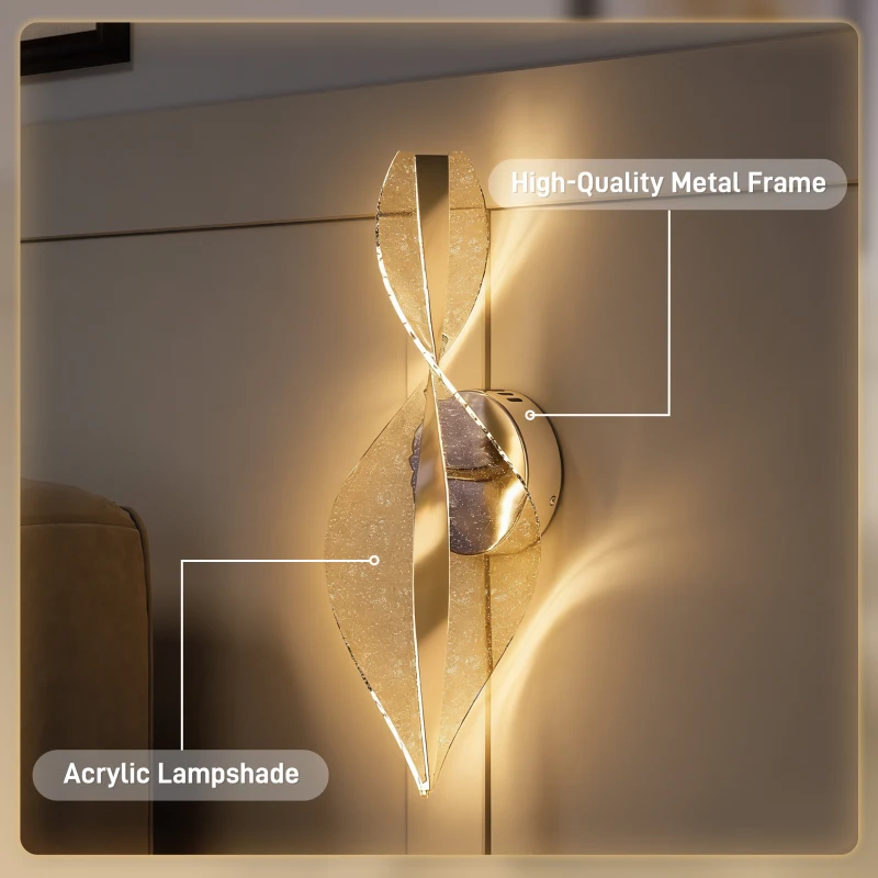 HOMCOM Led Wall Lamp 2 Pack, 13W Modern Indoor Spiral Wall Light, Colour Temperature Adjustable 3000K/4000K/6500K, for Bedroom, Living Room, Hallway, Stairs, Silver Tone