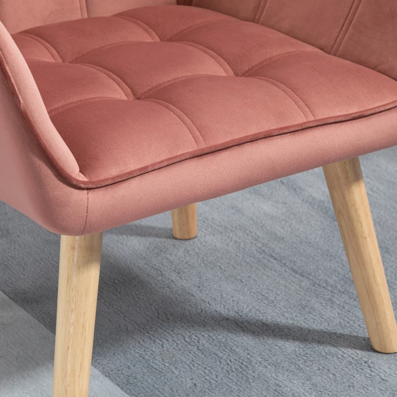 HOMCOM Butaca de Salón Moderna Tapizado en Terciopelo con Asiento Ancho Patas de Madera Sillón Relax para Sala de Estar Rosa