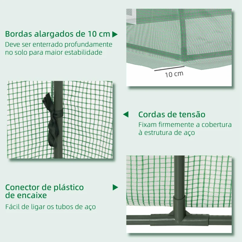 Outsunny Mini Estufa para Cultivo de Plantas com 4 Janelas Estrutura em Aço e Cobertura de PE Anti-UV 200x80x45 cm Verde