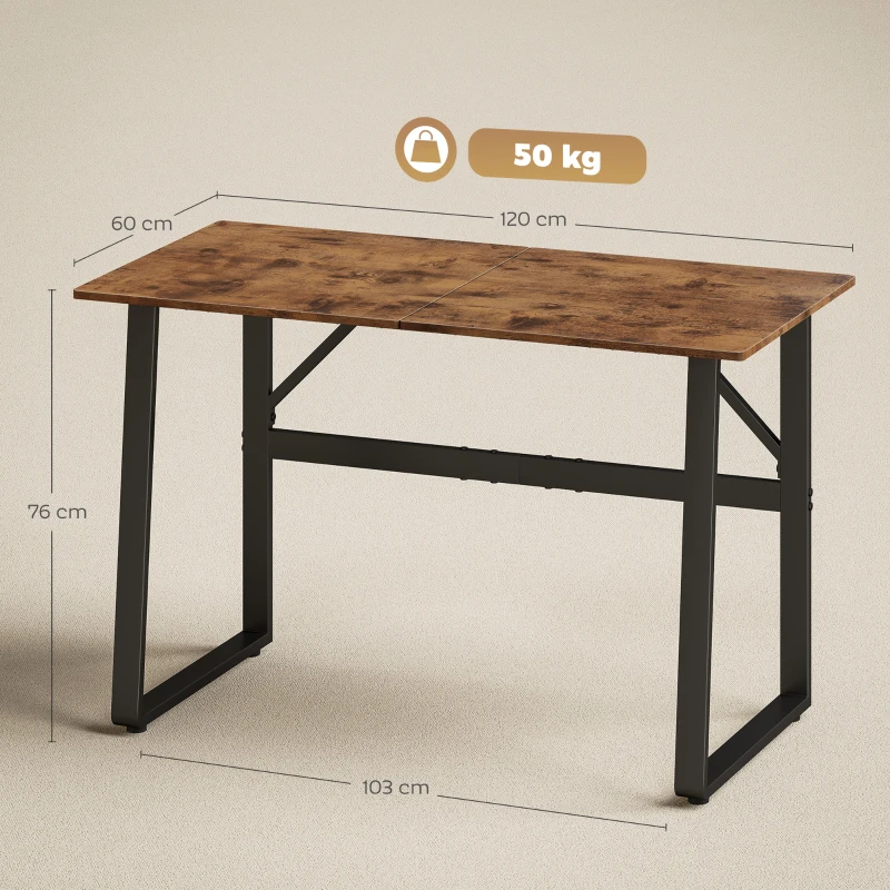 HOMCOM Secretária Estilo Industrial 120x60x76 cm Mesa de Computador com Estrutura de Aço Fácil de Montar Castanho Rústico
