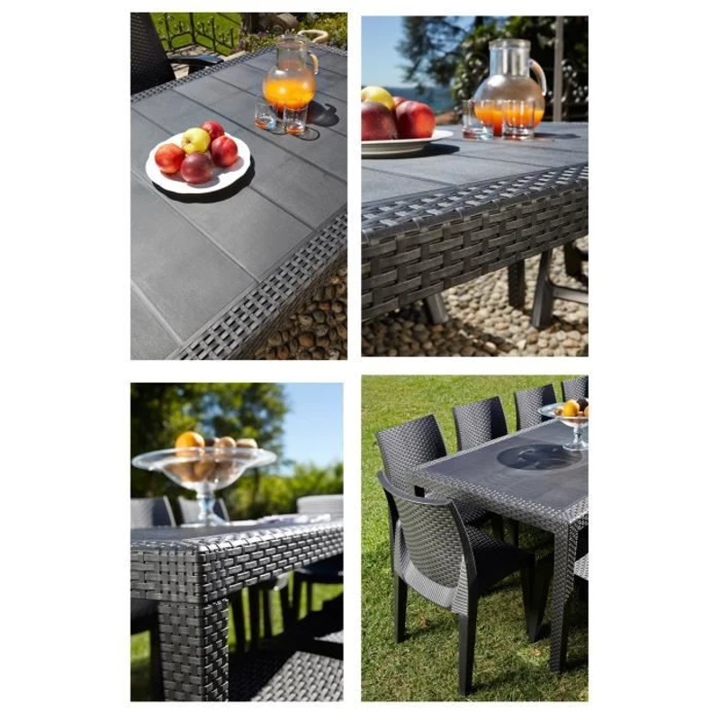 Table a manger de jardin QUEEN effet rotin - Anthracite - 220 x 90 x 72 cm