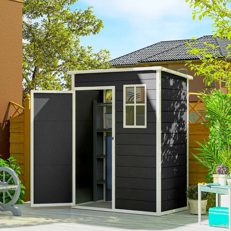 Outsunny 5' x 3' Garden Shed with Floor, Outdoor Storage Shed with Lockable Door, Window and Vent, Black