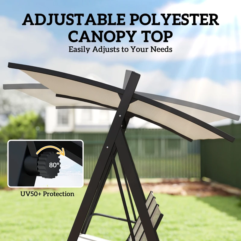 Outsunny 3 Seater Swing Chair, Garden Swing Bench with Adjustable Tilting Canopy, Breathable Mesh Seat 360 kg Capacity, White